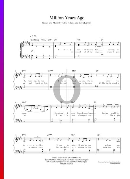 Million Years Ago Sheet Music