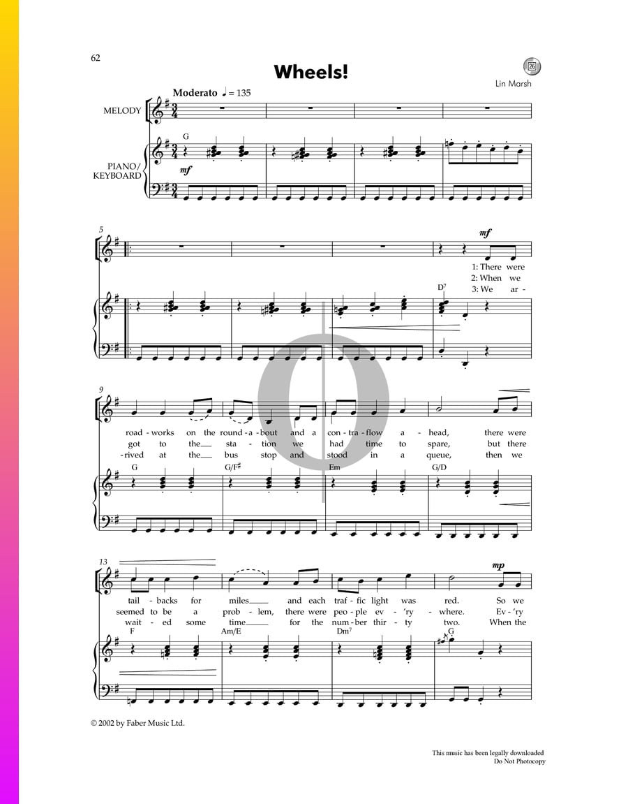 Wheels (Lin Marsh) Piano Sheet Music - OKTAV