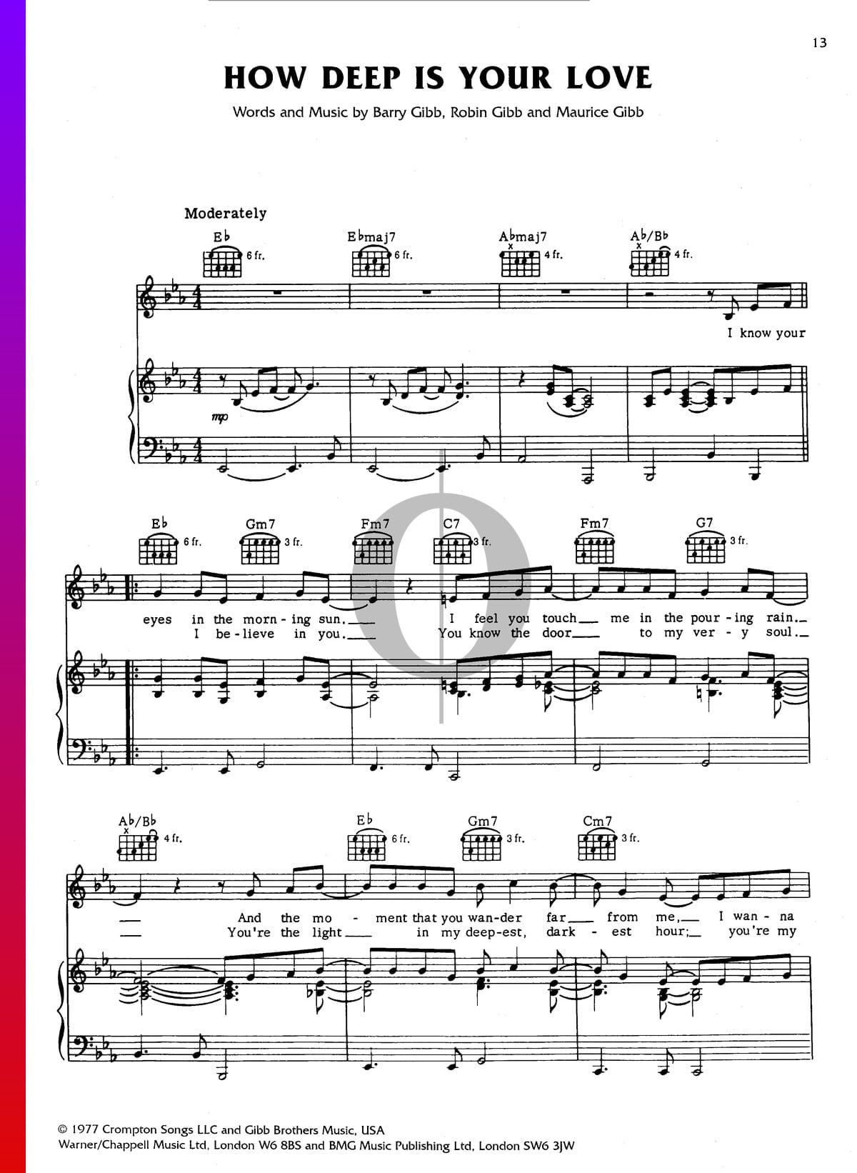 How Deep Is Your Love Sheet Music, Take That