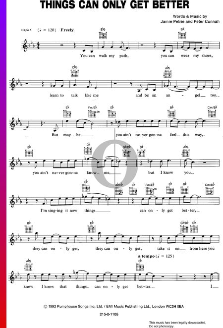 Things Can Only Get Better Sheet Music