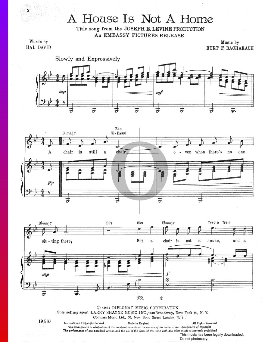 A House Is Not A Home (Dionne Warwick) Piano Sheet Music OKTAV