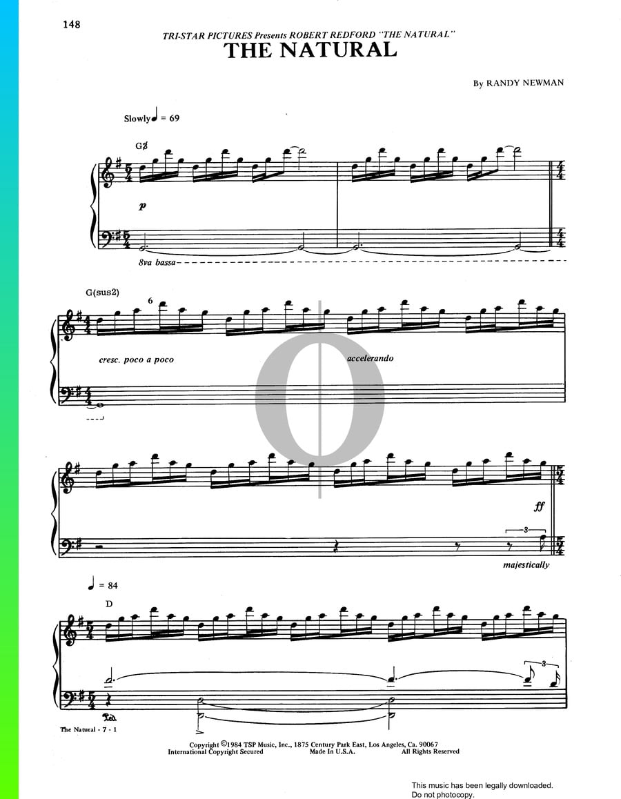 The Natural Piano Sheet Music from The Natural by Randy Newman - OKTAV