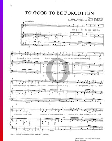 Too Good To Be Forgotten Sheet Music