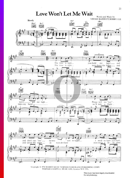 Love Won't Let Me Wait Sheet Music