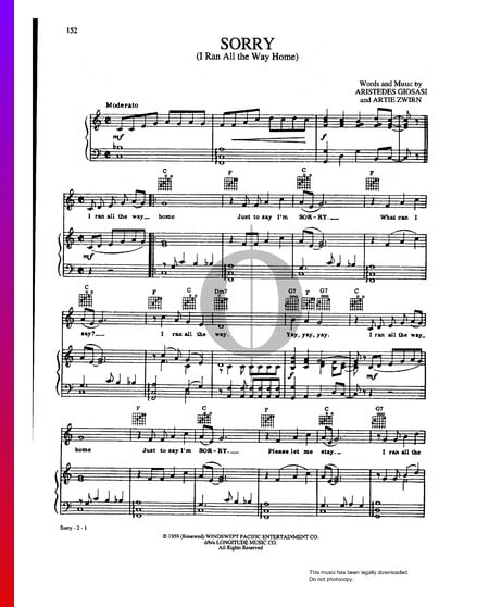 Sorry (I Ran All The Way Home) Musik-Noten