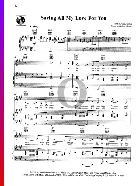 Saving All My Love For You Sheet Music