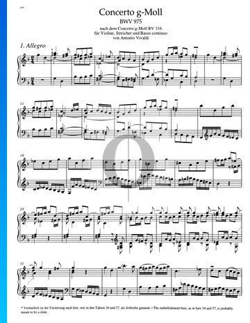 Concerto in G Minor, BWV 975: 1. Allegro Sheet Music