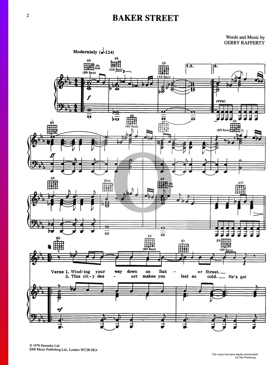 Baker Street (Gerry Rafferty) Piano Sheet Music OKTAV
