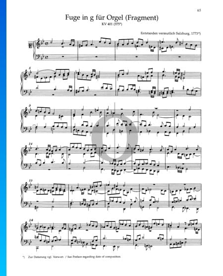 Fuge g-Moll, KV 401 (375e) Musik-Noten
