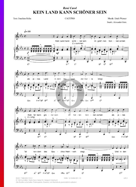 Kein Land kann schöner sein Musik-Noten