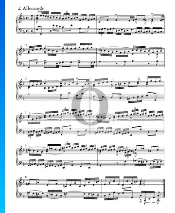 Partition Suites Anglaises No. 4 en Fa Majeur, BWV 809: 2. Allemande