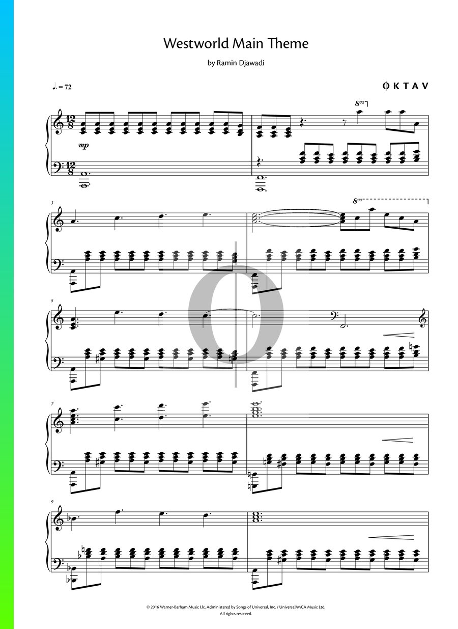 Westworld Main Theme Piano Sheet Music From Westworld By Ramin Djawadi Oktav 8548