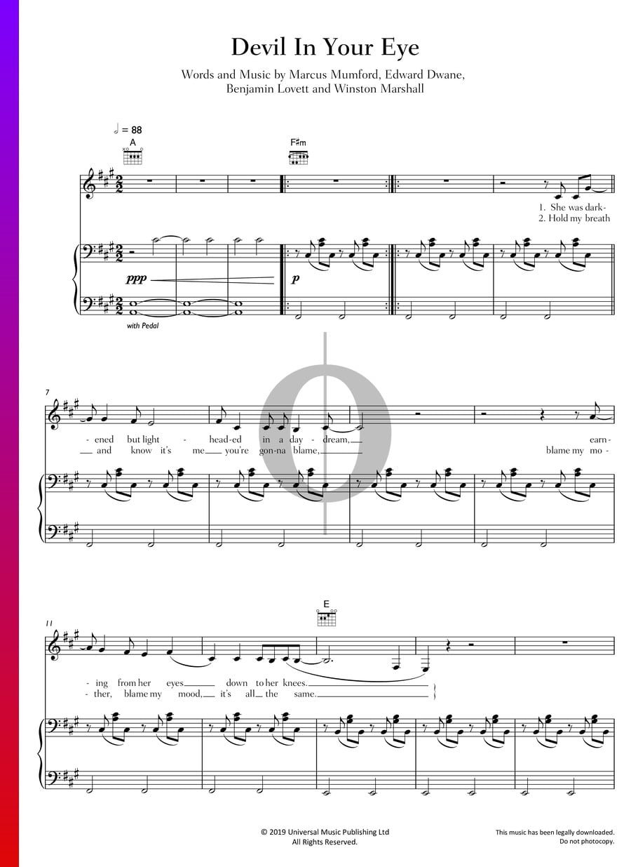 Devil In Your Eye (Mumford & Sons) Piano Sheet Music - OKTAV