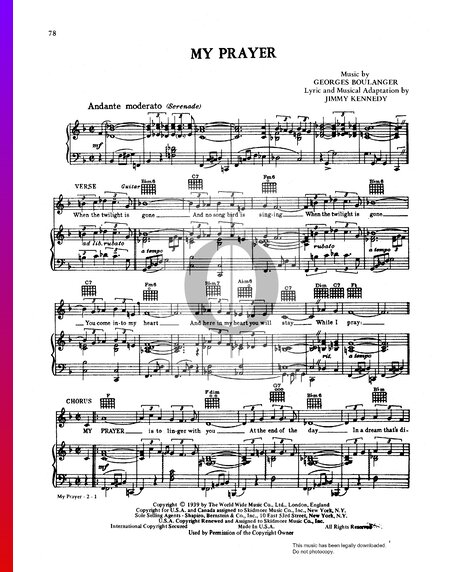 Warum Müssen Jahre Vergehn (My Prayer) Sheet Music