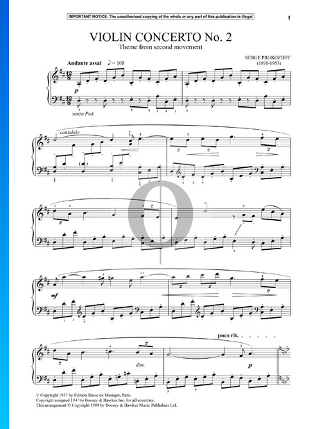 Violin Concerto No. 2 in G Minor, Op. 63: 2. Andante assai (Theme) Sheet Music