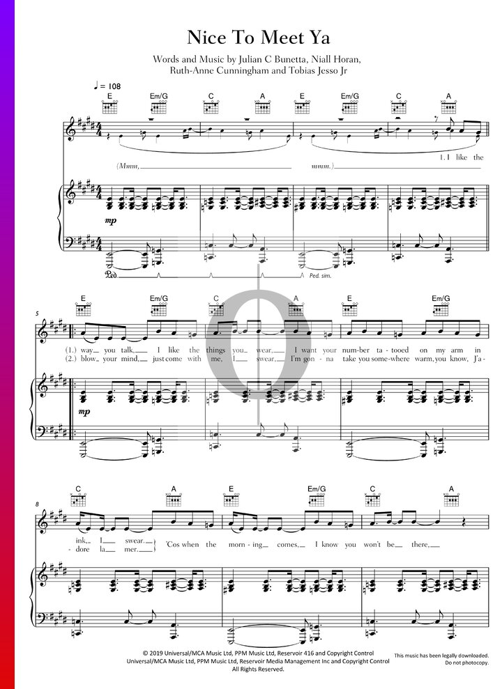 Nice To Meet Ya (Niall Horan) Piano Sheet Music OKTAV