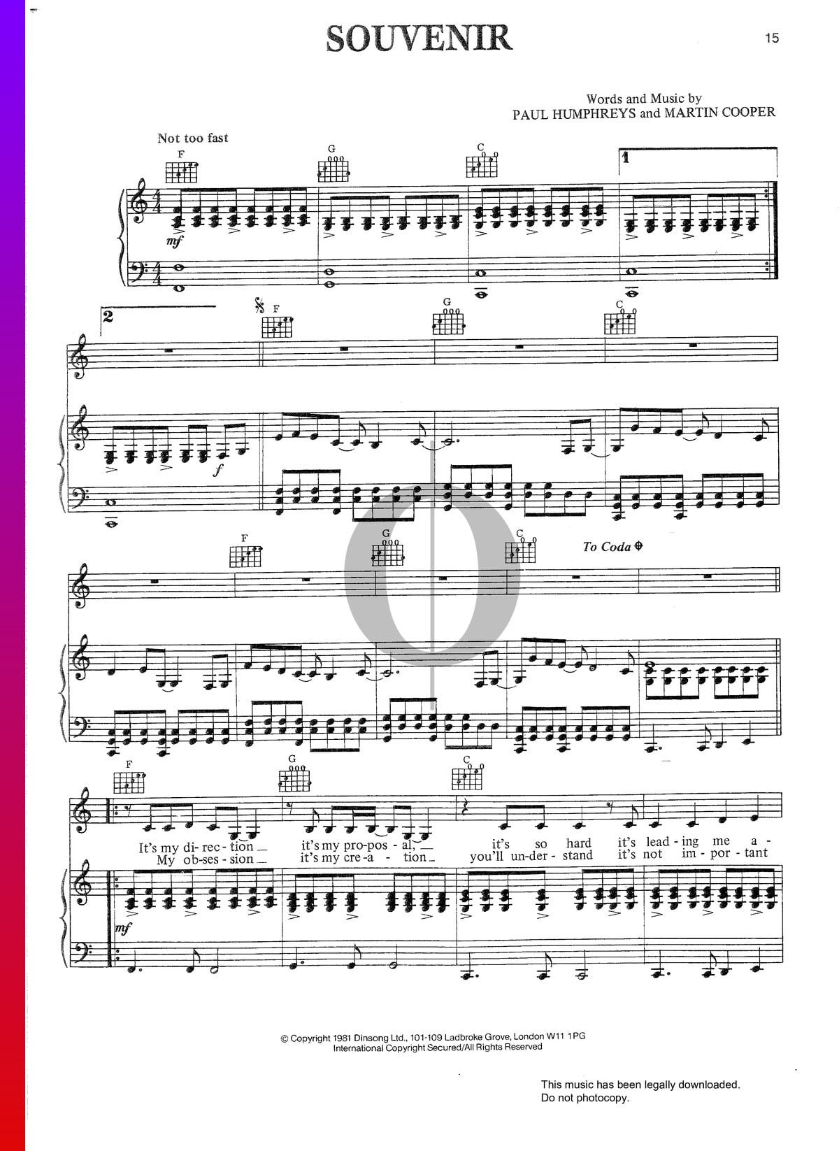 Souvenir Sheet Music Piano Voice Guitar Pdf Download Streaming Oktav