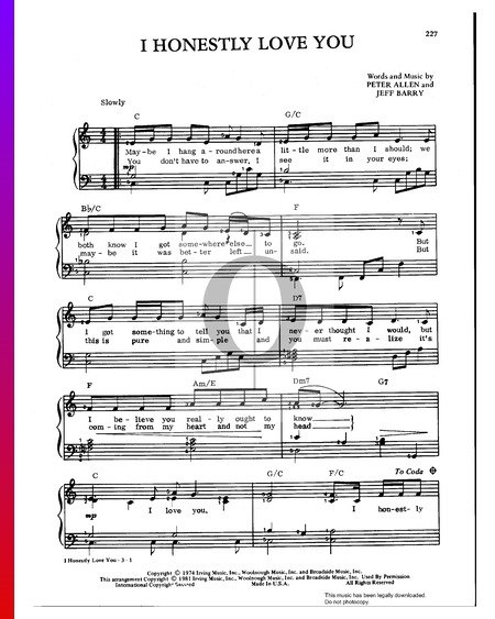 I Honestly Love You Partitura