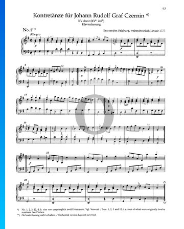 Kontretänze für Johann Rudolf Graf Czernin, KV 269b Musik-Noten