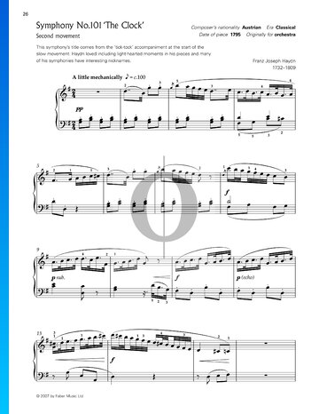 Partition Symphonie No. 101 en Ré Majeur, Hob.I:101 (L’Horloge): 2. Andante