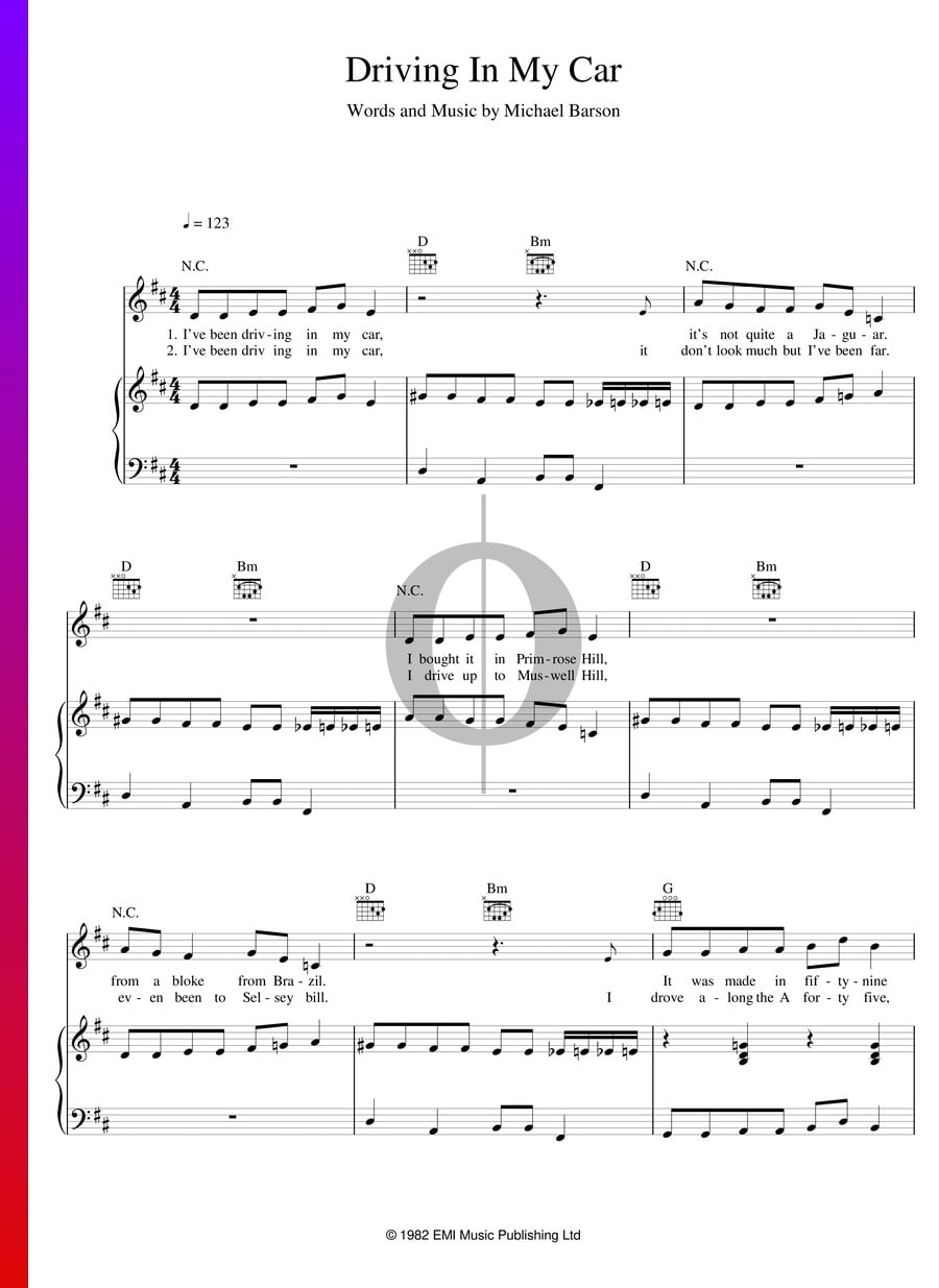 Driving In My Car (Madness) Piano Sheet Music OKTAV