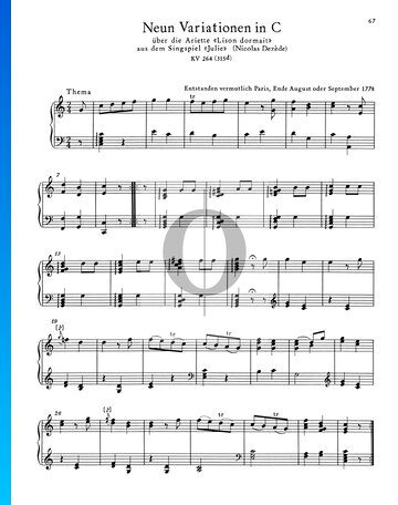 Partition 9 Variations en Do Majeur, KV 264 (315d)