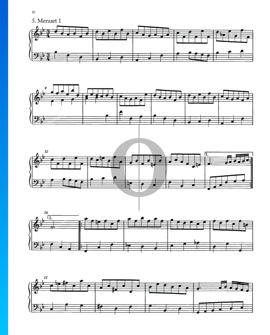 Partita 1, BWV 825: 5./6. Menuet (Johann Sebastian Bach) Piano Sheet ...