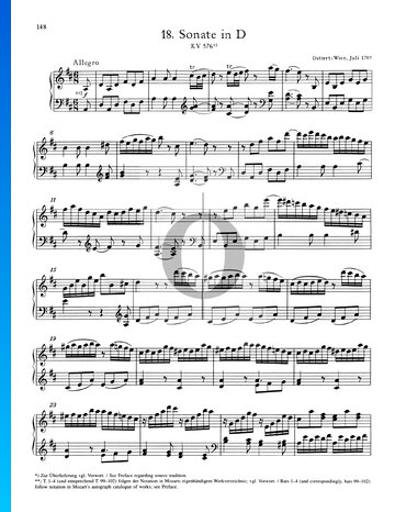 Sonata para piano n.º 18 en re mayor, KV 576: 1. Allegro Partitura