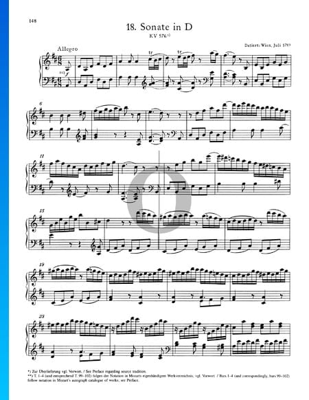 Sonate pour Piano No. 18 Ré Majeur, KV 576: 1. Allegro
