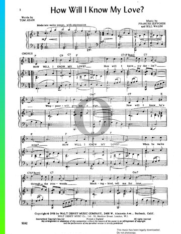 How Will I Know My Love? Sheet Music