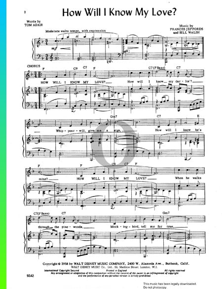 How Will I Know My Love? Sheet Music