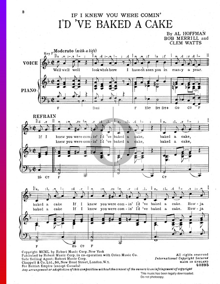 (If I Knew You Were Comin') I'd've Baked A Cake Sheet Music
