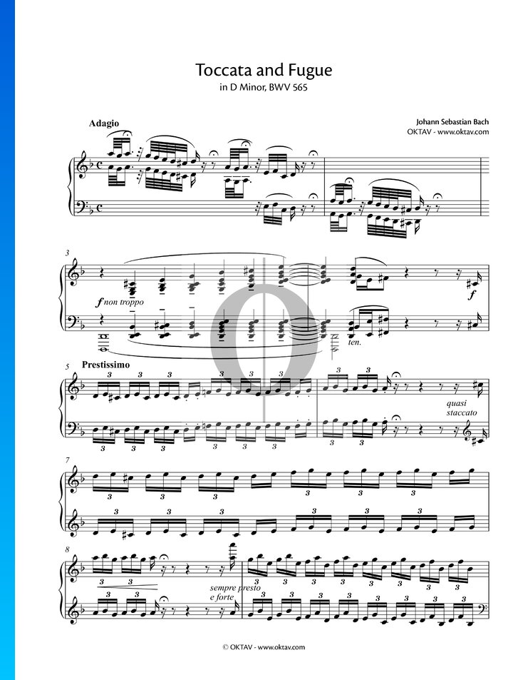 Partition Toccata et Fugue en Ré mineur, BWV 565 » Johann Sebastian Bach (Piano solo) OKTAV Partition Toccata et Fugue en Ré mineur, BWV 565 » Johann Sebastian Bach (Piano solo) OKTAV