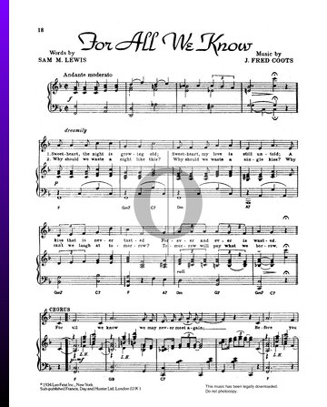 For All We Know Sheet Music