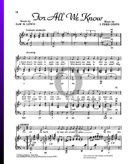 For All We Know Musik-Noten