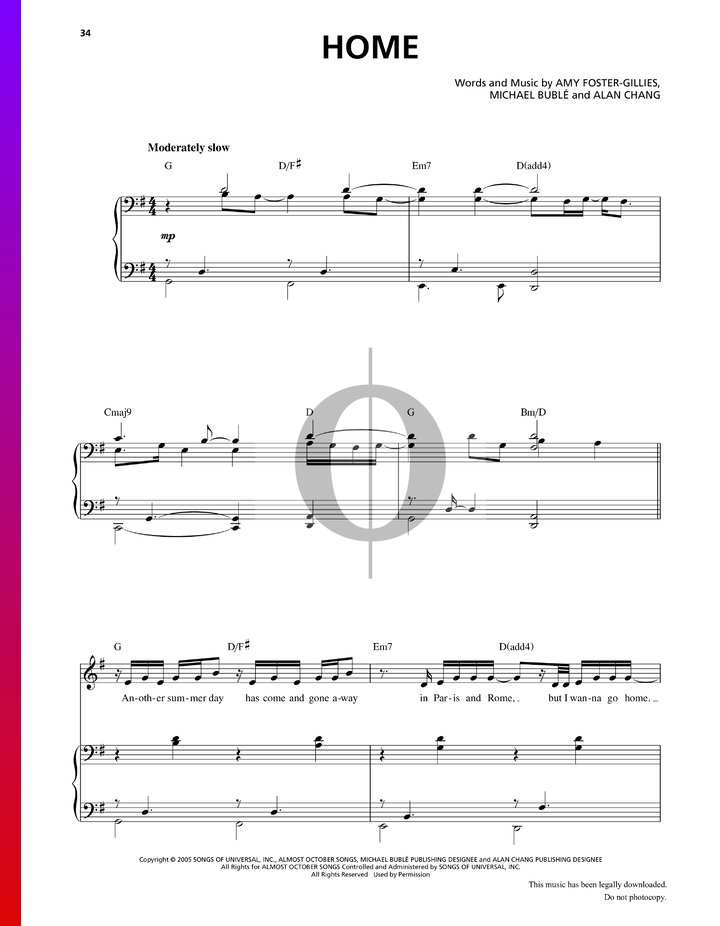 Home (Michael Bublé) Piano Sheet Music OKTAV