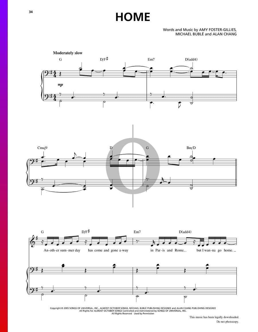 Home (Michael Bublé) Piano Sheet Music OKTAV