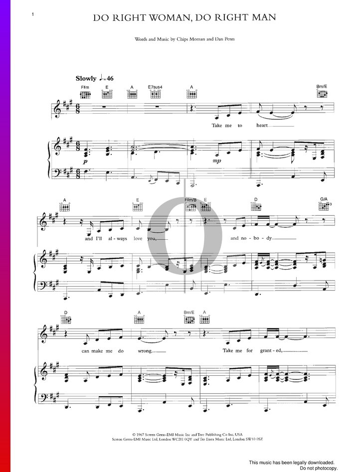 Do Right Woman Do Right Man (Aretha Franklin) Piano Sheet Music - OKTAV