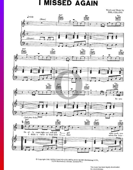 I Missed Again Musik-Noten