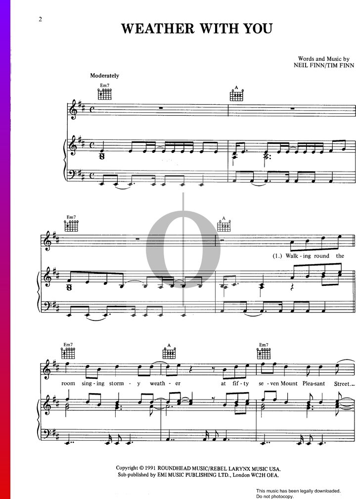 Weather With You (Crowded House) Piano Sheet Music OKTAV