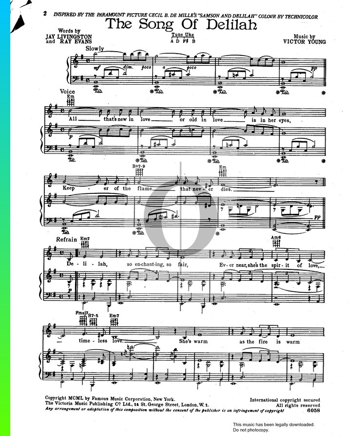 The Song Of Delilah Piano Sheet Music from Samson and Delilah by Victor