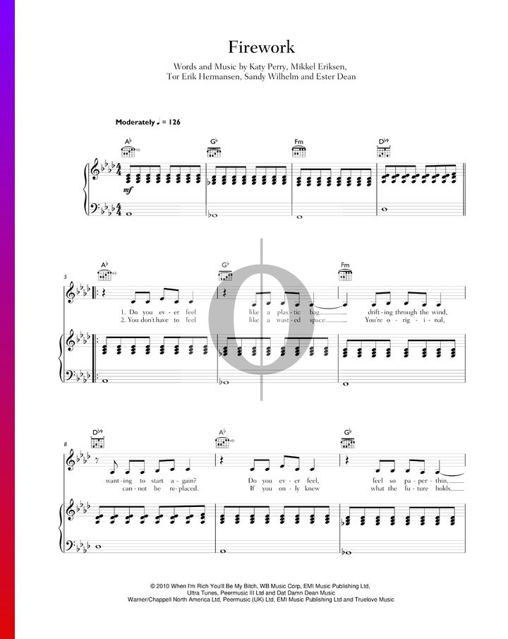 Firework Katy Perry Piano Sheet Music Oktav 