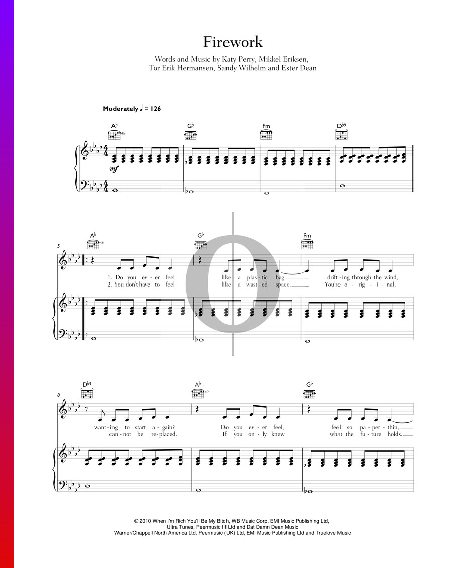 Firework Katy Perry Piano Sheet Music Oktav 