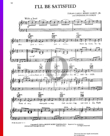I'll Be Satisfied Sheet Music