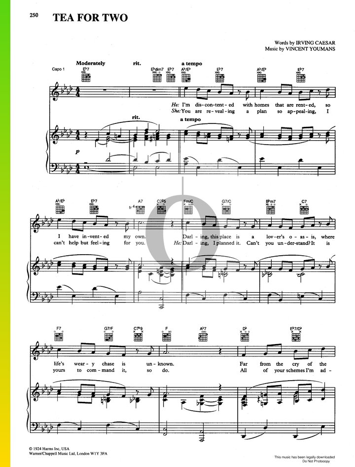 Tea For Two (Doris Day) Piano Sheet Music - OKTAV