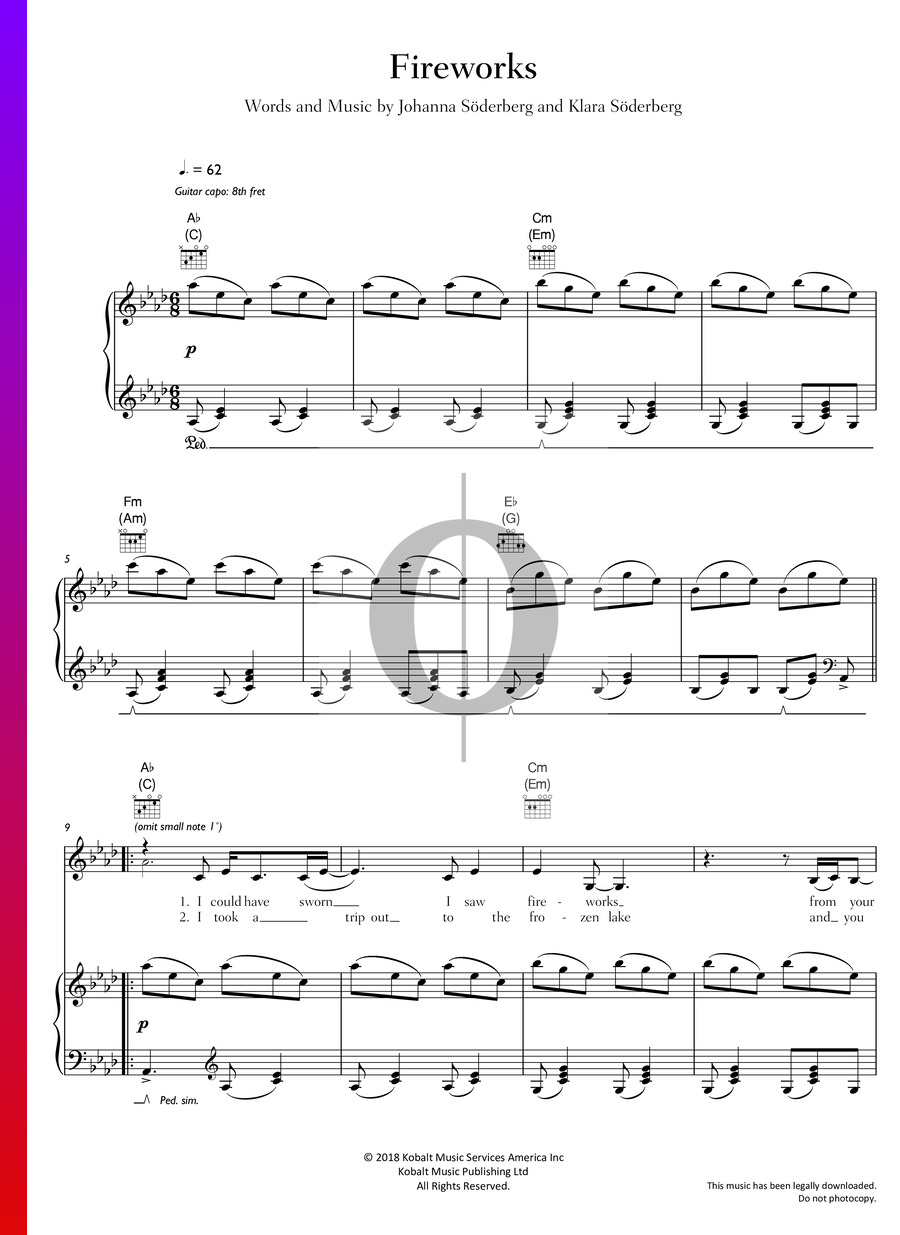 Fireworks (First Aid Kit) Piano Sheet Music OKTAV