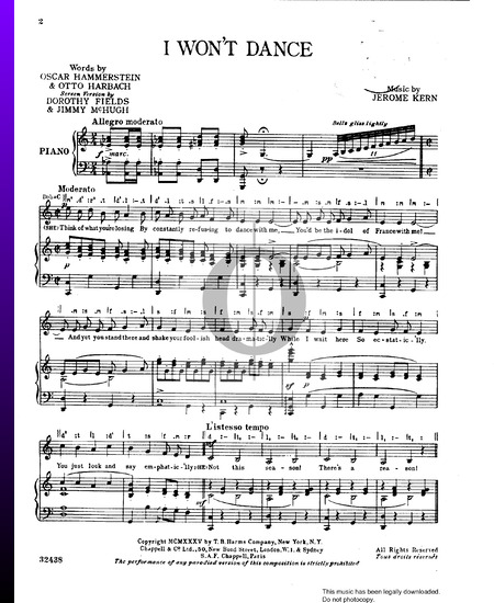 I Won't Dance Sheet Music