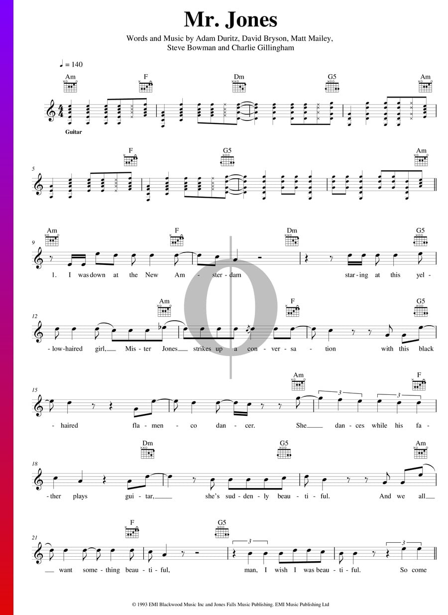 Mr Jones (Counting Crows) Piano Sheet Music OKTAV