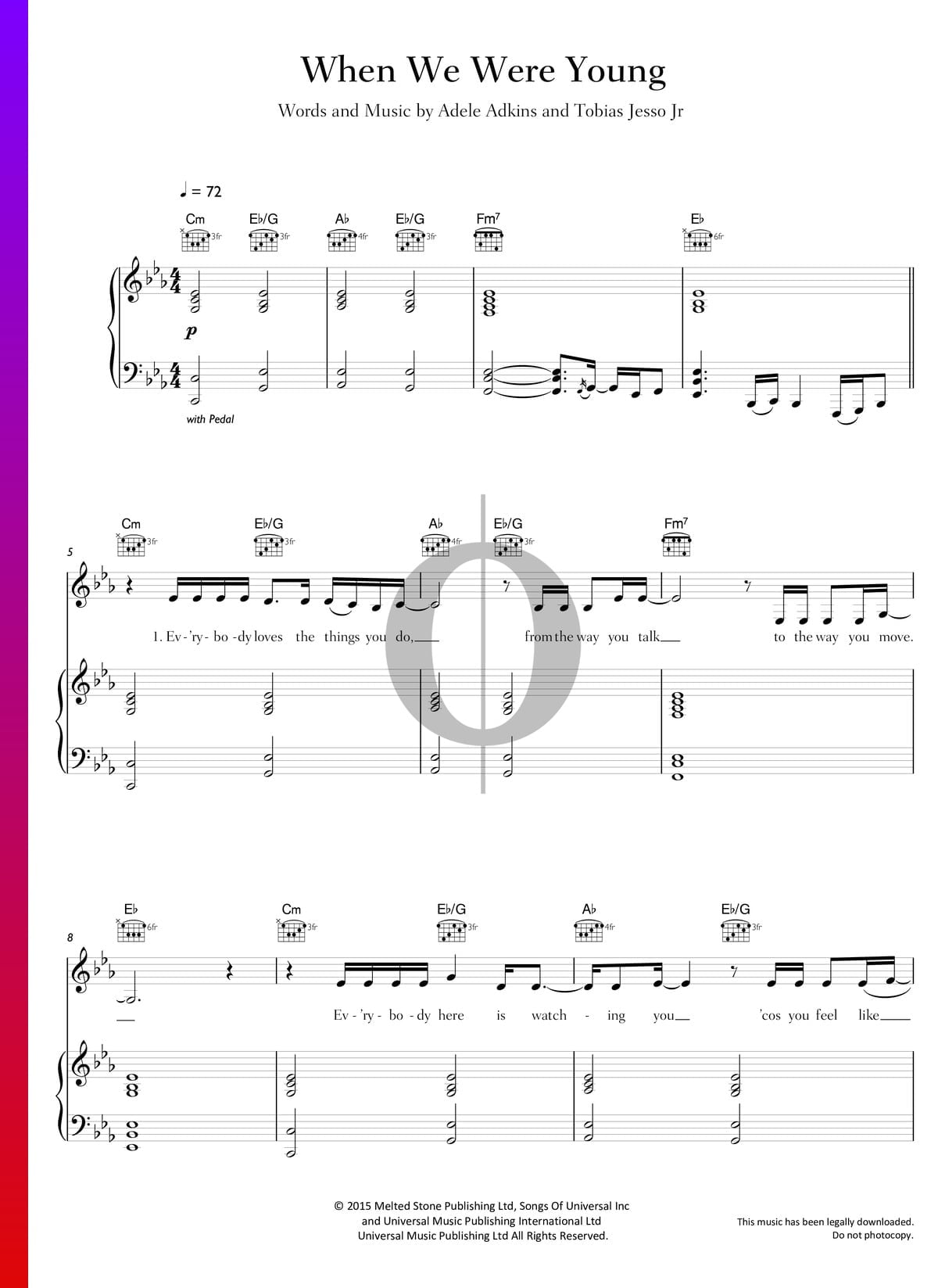 Take That When We Were Young Deutsche übersetzung "When We Were Young" Noten (Klavier, Gitarre, Gesang) von Adele