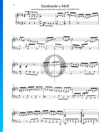 Partition Sarabande en Do mineure la Suite pour Luth, BWV 997
